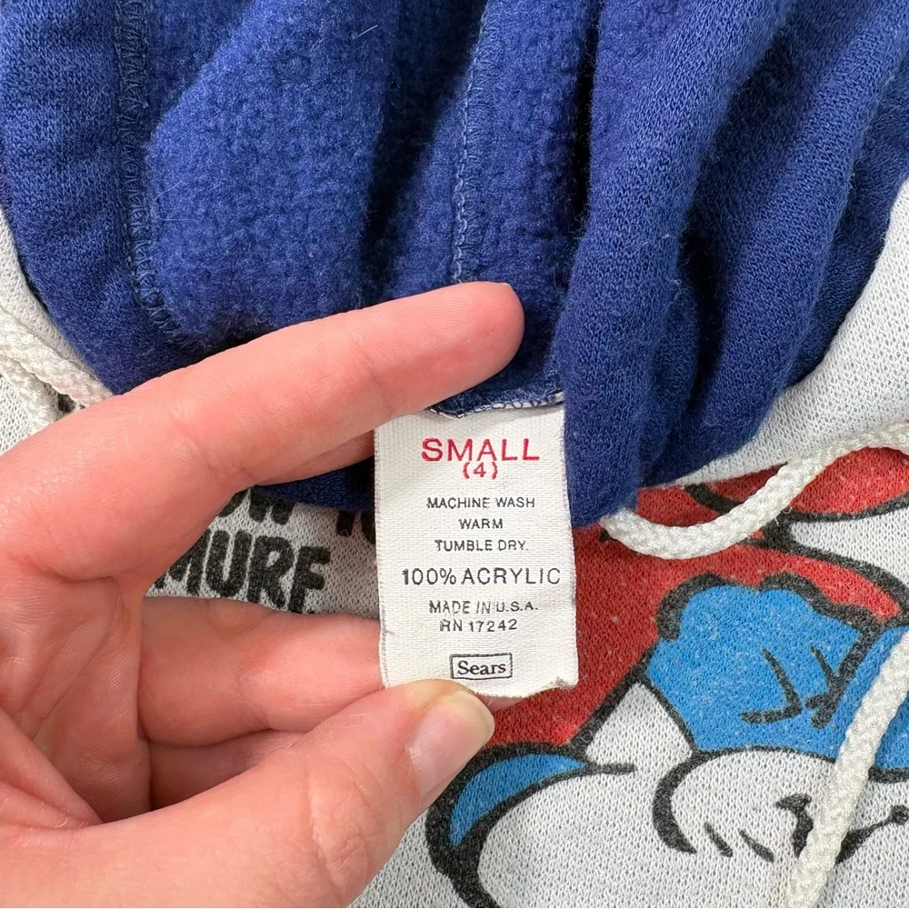 Vintage 80s Papa Smurf Sears Tag Win Or Lose Smurf The Game Hoodie Top Small 4